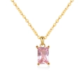 Minimalist S925 sterling silver necklace with a rectangular pink zircon pendant in gold - 18K Gold Plated (October Tourmaline)