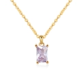 Elegant gold necklace featuring a minimalist rectangular pink gemstone pendant - 18K Gold Plated (March Gradient Blue)