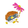 Close-up of a whimsical hedgehog enamel brooch holding a pink flower umbrella - Cartoon Hedgehog with Flower (JBSW310)