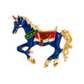 Detail of unicorn brooch featuring blue enamel and gold-plated accents with white stones - Royal Blue Enamel Unicorn (JBSW283)