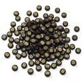 Black acrylic 4x7mm flat round letter B bead with gold stamping for DIY jewelry making - B Black with Gold Letter
