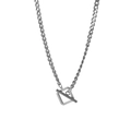 Minimalist silver titanium steel heavy chain necklace featuring a square OT toggle clasp - Silver Square OT Buckle Coarse Chain Necklace (N1087)
