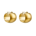 Minimalist gold chubby hoop earrings with a wide polished stainless steel C-shape design - Gold (E3653)