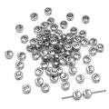Flat round silver alphabet beads with engraved letter E for DIY jewelry bracelets - E Silver with Black Letter