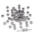 Flat round retro silver acrylic DIY spacer beads with black capital letter G - G Silver with Black Letter
