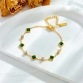 Detail of gold stainless steel bracelet with green emerald zircon and adjustable clasp - Green Rhinestone (B1092) / Gold