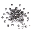Flat round antique silver acrylic bead with engraved black letter R for DIY bracelets - R Silver with Black Letter