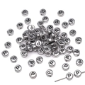 Silver metallic flat round letter beads with black P engraving for DIY jewelry - P Silver with Black Letter