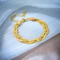 Golden woven triple snake chain bracelet with K18 tag and adjustable lobster clasp - Gold Bracelet (B569)