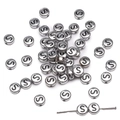Silver round acrylic letter beads with S engraving for DIY bracelet making projects - S Silver with Black Letter