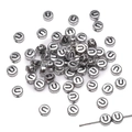 Flat round 4x7mm matte silver acrylic bead with black letter U for DIY jewelry making - U Silver with Black Letter