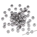 Vintage silver 4x7mm acrylic alphabet bead featuring black letter V for DIY jewelry - V Silver with Black Letter