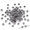 Flat round silver alphabet beads with engraved black letter W for DIY jewelry - W Silver with Black Letter