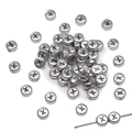 Flat round antique silver DIY beads with black X pattern for handmade jewelry making - X Silver with Black Letter