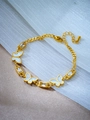 Elegant gold titanium steel bracelet with white butterfly charms and clear zircon stones - White Butterfly Rectangular Stone Style (B757)