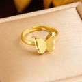 Detail of a gold-plated double-layer butterfly open ring with matte and polished finishes - Double Butterfly Gold Style (R463)