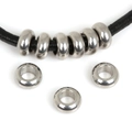 Polished silver stainless steel spacer beads for DIY jewelry making on a cord - 10x5mm Spacer Bead (6mm Hole) (10 Pieces/Pack)