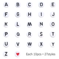Perles rondes plates en acrylique avec 26 lettres et cœur rouge pour création de bijoux - Pack de Matériel Alphabet A-Z (Blanc avec Lettres Noires)