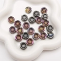 Aurora glass flower beads in purple AB coating and dark grey for DIY jewelry making - 14x6mm (10 Pcs/Pack) / Gun Black Purple