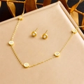 Elegant 18K gold-plated jewelry set with Roman numeral engraving and round zircon stones - 2-Piece Set (Necklace + Earrings) (N2806)