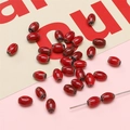 Perles millefiori ovales rayées rouge et noir pour bijoux et colliers faits main - 10 Pièces/Paquet (6x9mm, Trou 1mm) / Rouge