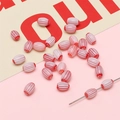 Perles ovales en résine à rayures rouges et blanches pour création de bijoux DIY - 10 Pièces/Paquet (6x9mm, Trou 1mm) / Rouge Clair