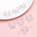 Charming iridescent white acrylic butterfly beads with faceted glitter finish for DIY jewelry - 18x14mm (10 Pieces/Pack) / White