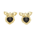 Y2K gold heart pendant with black gemstone and bow tie detail for DIY jewelry making - Peach Gold Black Rhinestone