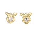 Y2K golden heart pendant with a large clear zircon and cute metal bow detail - Peach Gold White Rhinestone