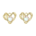 Y2K gold liquid metal heart earrings featuring iridescent pearl center in variant gold - Heart Round Gold White Rhinestone