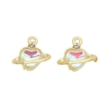 Y2K gold heart planet charms with iridescent resin and sparkling crystal inlay - Saturn Heart Gold White Rhinestone