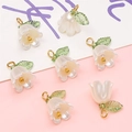 Set of 7 lily of the valley acrylic flower charms with white petals and green leaves - Trial Pack / Pearl White