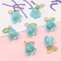 Light blue lily of the valley acrylic flower charms with gold loops for DIY jewelry - Trial Pack / Light Blue