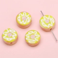 Detailansicht gelber Donut-Perlen mit Crememuster für DIY-Schmuckherstellung - 15mm (1 Stück/Packung) / Grün