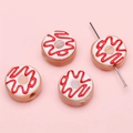 Makro-Detail von handgemachten Donut-Perlen mit cremigen roten Wellenmustern für DIY-Schmuck - 15mm (1 Stück/Packung) / Weiß