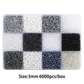 3mm glass seed beads kit in 12-grid box with 6000 pieces in cool tones for DIY jewelry - 12-Grid Seed Bead Kit (Approx. 6000pcs/Box) / Black White Grey