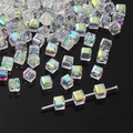 Rainbow AB coated cubic glass beads for DIY necklace and bracelet handmade jewelry - Imported Rainbow (4x4mm)