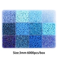 3mm blue and purple seed beads DIY jewelry kit with 6000 pieces in 12-grid box - 12-Grid Seed Bead Kit (Approx. 6000pcs/Box) / Blue Series