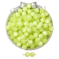 Pale green resin cat eye beads for DIY jewelry making in a silver decorative tray - Fluorescent Green