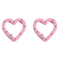 Pair of pink heart-shaped metal carabiners with purple polka dots for DIY keychains - 26x25mm / Pink