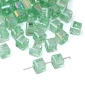 Faceted light green cube glass beads with AB rainbow coating for DIY jewelry making - 7x7mm Green