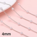 Silberne O-Kette mit 4mm weißen ABS-Perlen für DIY-Schmuck und Haarschmuck-Zubehör - 4mm Künstliche Perle (2cm Intervall) / 50cm/Packung / Silber