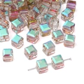 Rainbow plated cube crystal glass beads in light green for DIY jewelry making and crafts - 7x7mm Rose Red Green