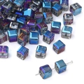 Faceted square glass beads with blue AB iridescent coating for DIY jewelry making - 7x7mm Royal Blue