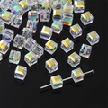 Rainbow AB coated cube glass crystal spacer beads for DIY jewelry making and crafts - 7x7mm Imported Multi-Color