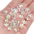 Iridescent cherry blossom glass flower beads with rainbow finish for DIY jewelry - 11mm (1mm Hole, 10 Pcs/Pack) / AB Color