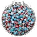 8mm light blue marble glass beads with red swirl pattern in silver decorative tray - 8mm (30 Pcs/Pack) / Red Blue Patchwork