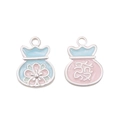 Coppia di ciondoli smaltati a sacchetto con motivo floreale e carattere portafortuna - 17# Stile Borsa Fiore Di Pesco Carattere Della Ricchezza (BJI1169) / 1 Pezzo