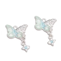 Ciondolo a farfalla in lega d'argento con smalto verde chiaro e gemma a stella blu - 24# Ciondolo Farfalla Ortensia (BJI1169) / 1 Pezzo