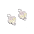 Pink and yellow enamel alloy butterfly cloud charms with silver beaded frame - Small Butterfly Pearlescent Double Loop Pink Yellow